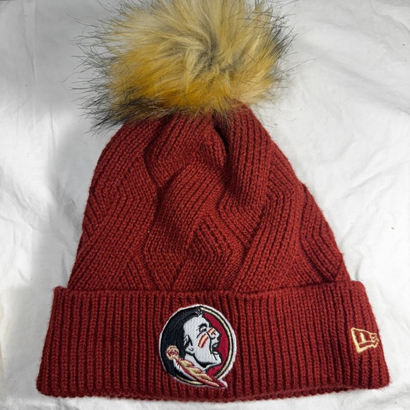 New Era Women's Floridat State University Red Beanie Stocking Cap Pom Hat - Picture 1 of 11